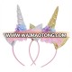 Popular Metallic Glitter Unicorn Headband With Blue Pink Chiffon Flower Floral Crown Unicorn Horn Hairband For Girl