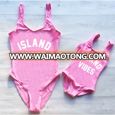 Women One Piece Swimwear Family Look Bikini Set Letter Printed Mommy Baby Beachwear