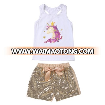 Baby Clothing Girls Unicorn summer set High quality cotton with sequin short outfit for Kids