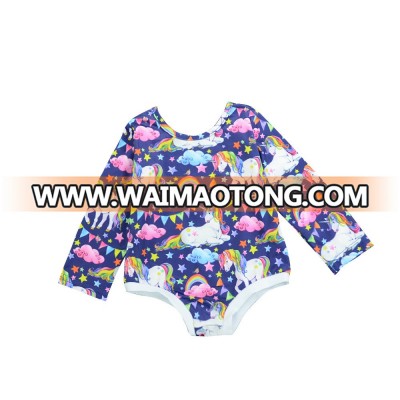 Baby clothes wholesale kids long sleeve unicorn and rainbow print baby girls breathable romper