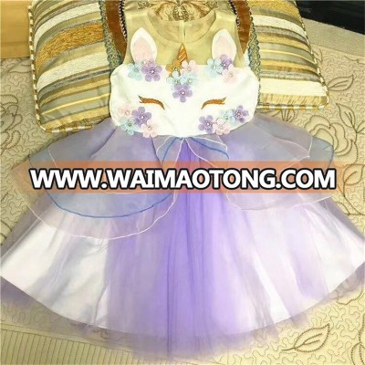 Wholesale Price Unicorn Party Dress New Style Embroidery Girls Unicorn Dress