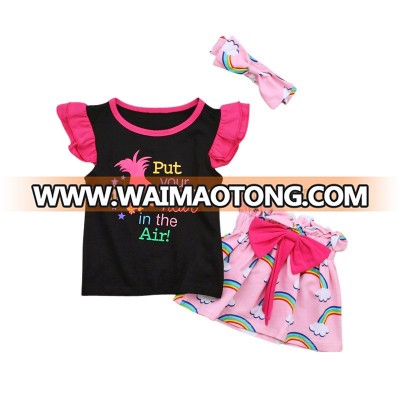 3 PCS Kids Clothing Set Girls Rainbow Unicorn T-shirt+Skirt+Headband Wholesale Baby Clothes