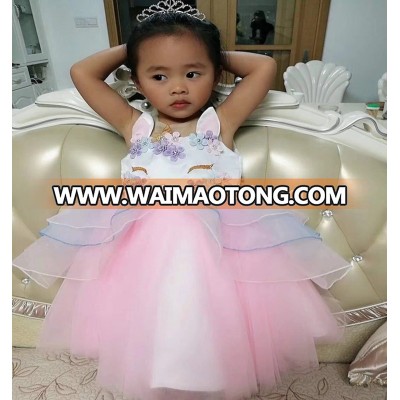 New fashion 2018 One piece girls party dress fashion princess unicorn kids dress