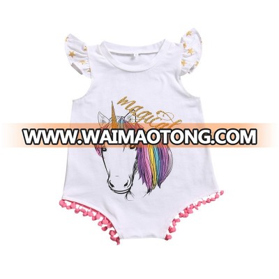 Wholesale Monogram Personalized Infant Kids Baby Girl Unicorn Romper