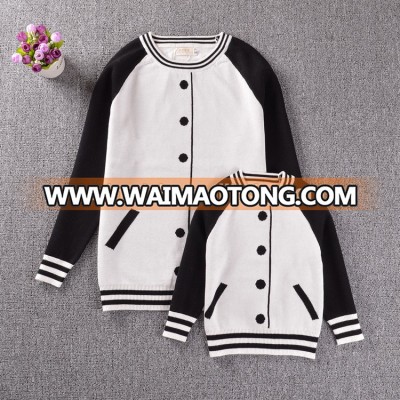 Family Matching top winter kids baseball uniform design pullover sweater for Mommy and Me