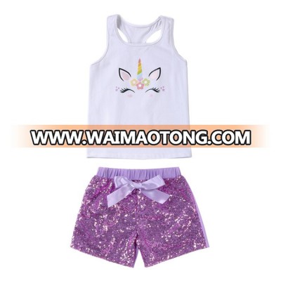 Children's Clothing Kids summer Unicon outfit Tank top with sequin short girls set