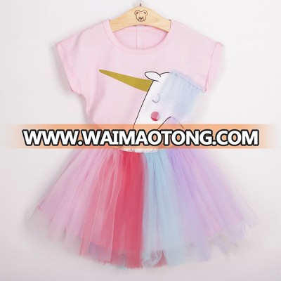 wholesale children clothes magic and 3D unicorn print rainbow 2 pieces girls boutique outfits